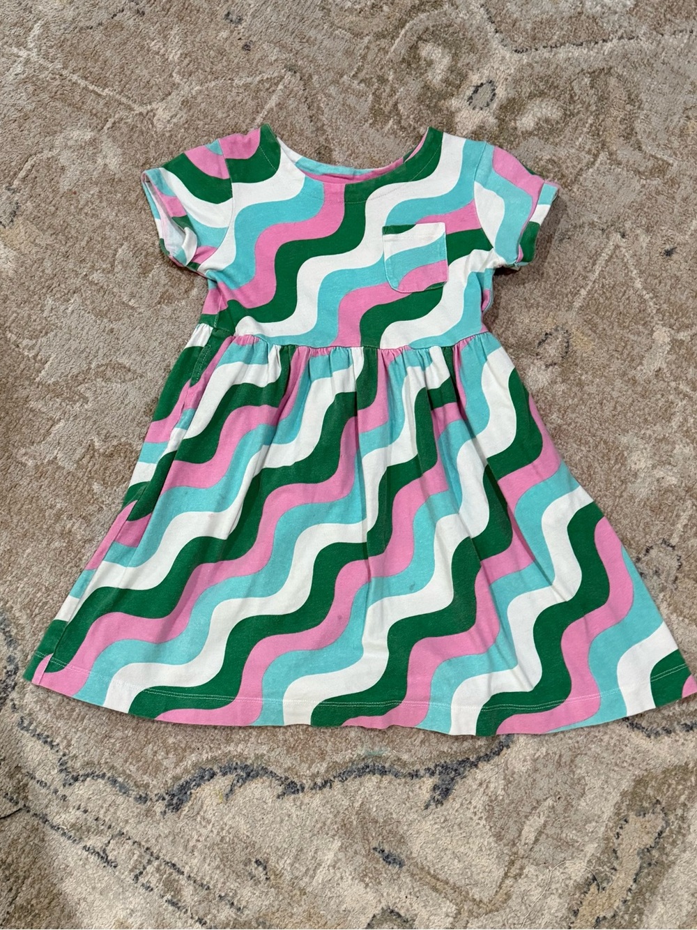 Mini Boden Short Sleeve Fun Wavy Stripe Jersey Dress - Kids Girls 6-7